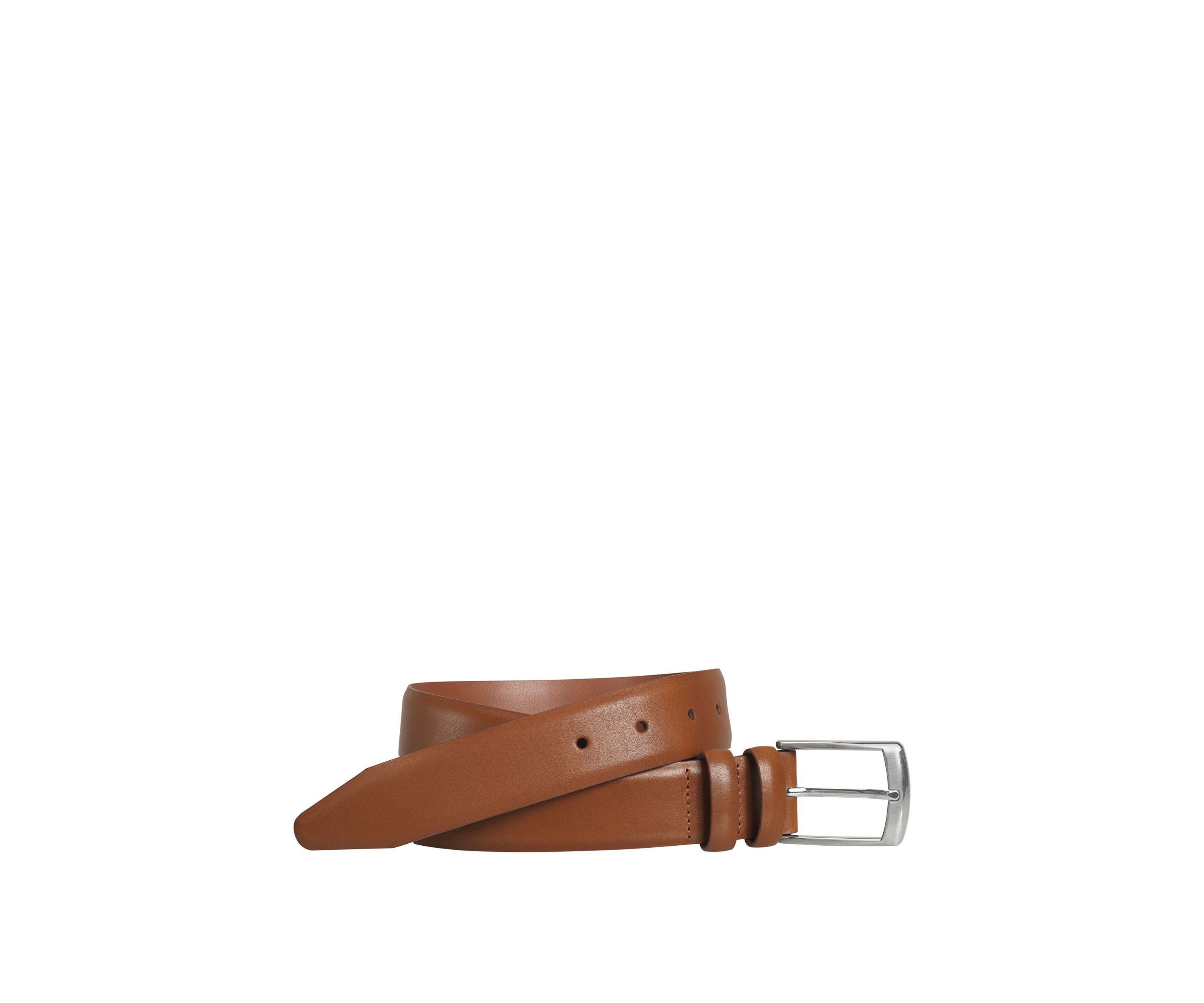 Mens 35 Millimeter Brushed Nickel Buckle Feathered Edge Double Leather Keeper Belt