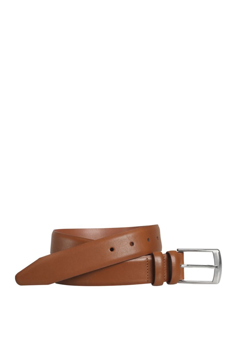 Mens 35 Millimeter Brushed Nickel Buckle Feathered Edge Double Leather Keeper Belt