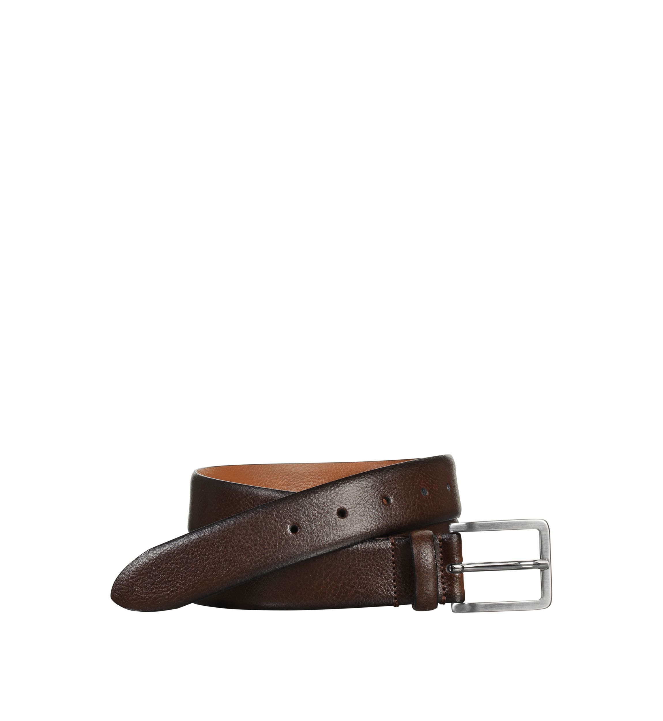 Mens 35 Millimeter Brushed Nickel Buckle Italian Feather Edge Belt