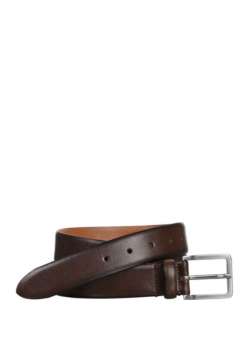 Mens 35 Millimeter Brushed Nickel Buckle Italian Feather Edge Belt