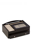 Matte Black Wood Valet Box Featuring Storage Compartment with Glass Lid