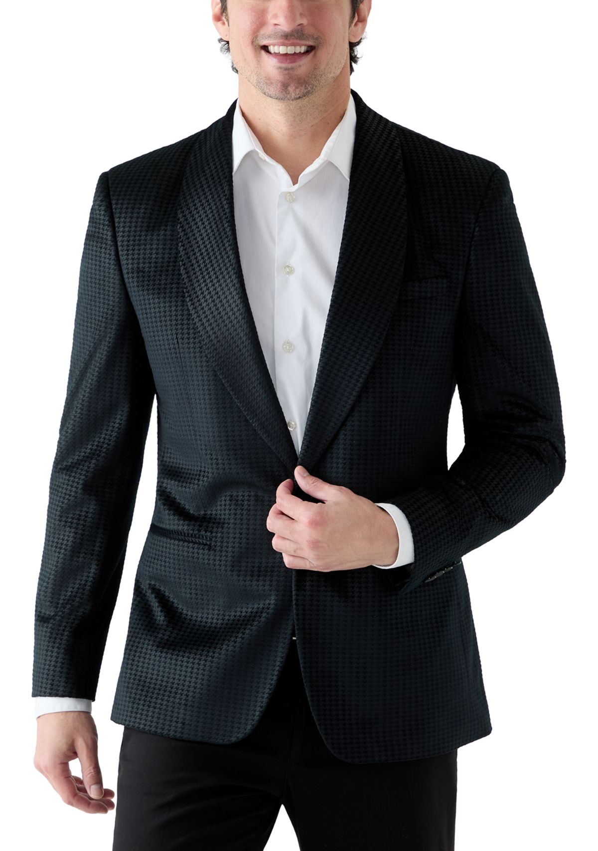 Mens Black Velvet Houndstooth Jacket