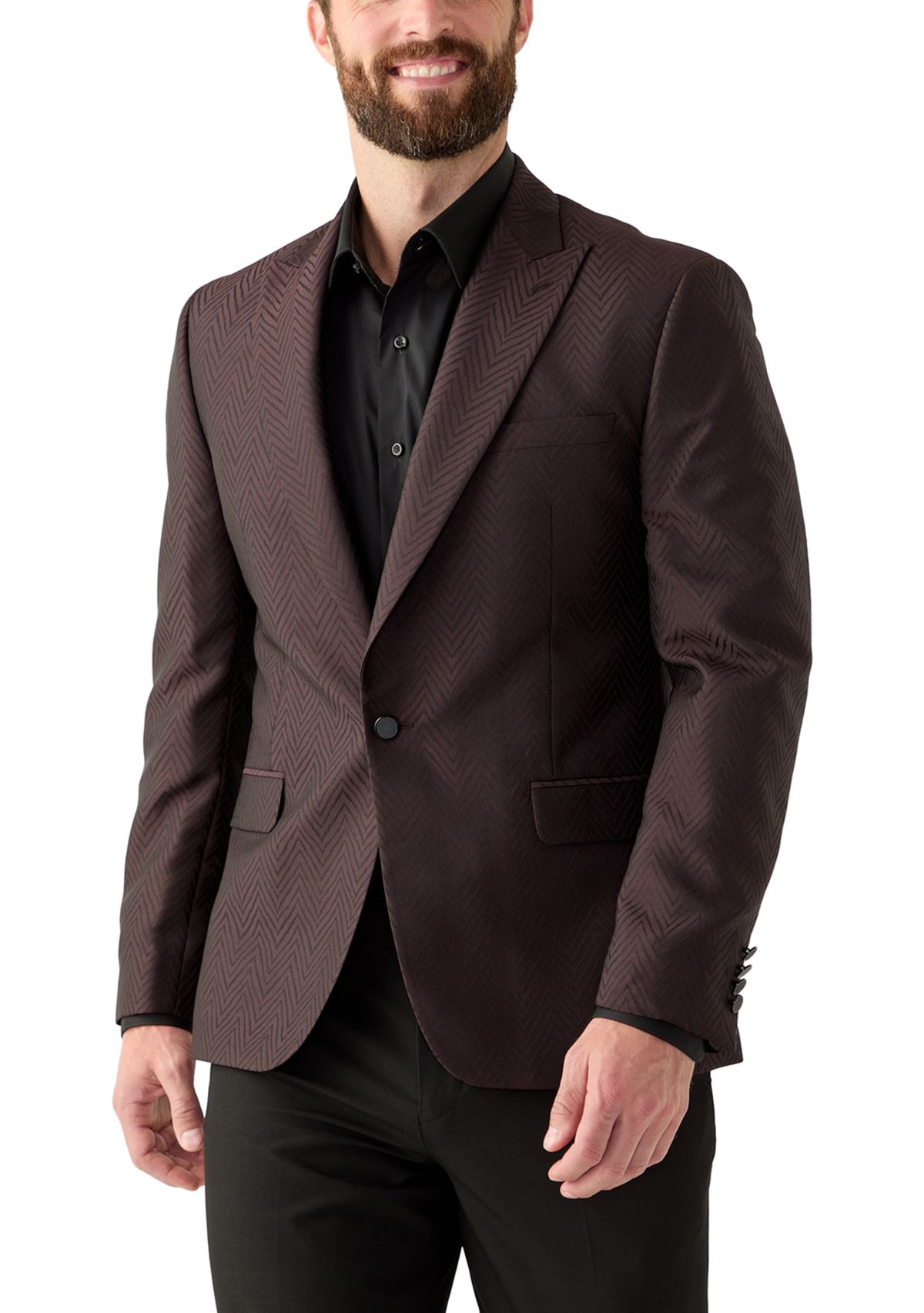 Mens Single Breasted Herringbone Modern Fit Blazer