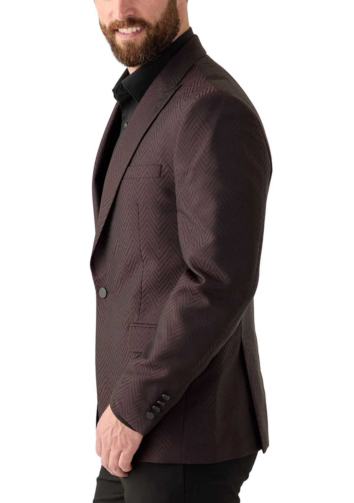 Mens Single Breasted Herringbone Modern Fit Blazer