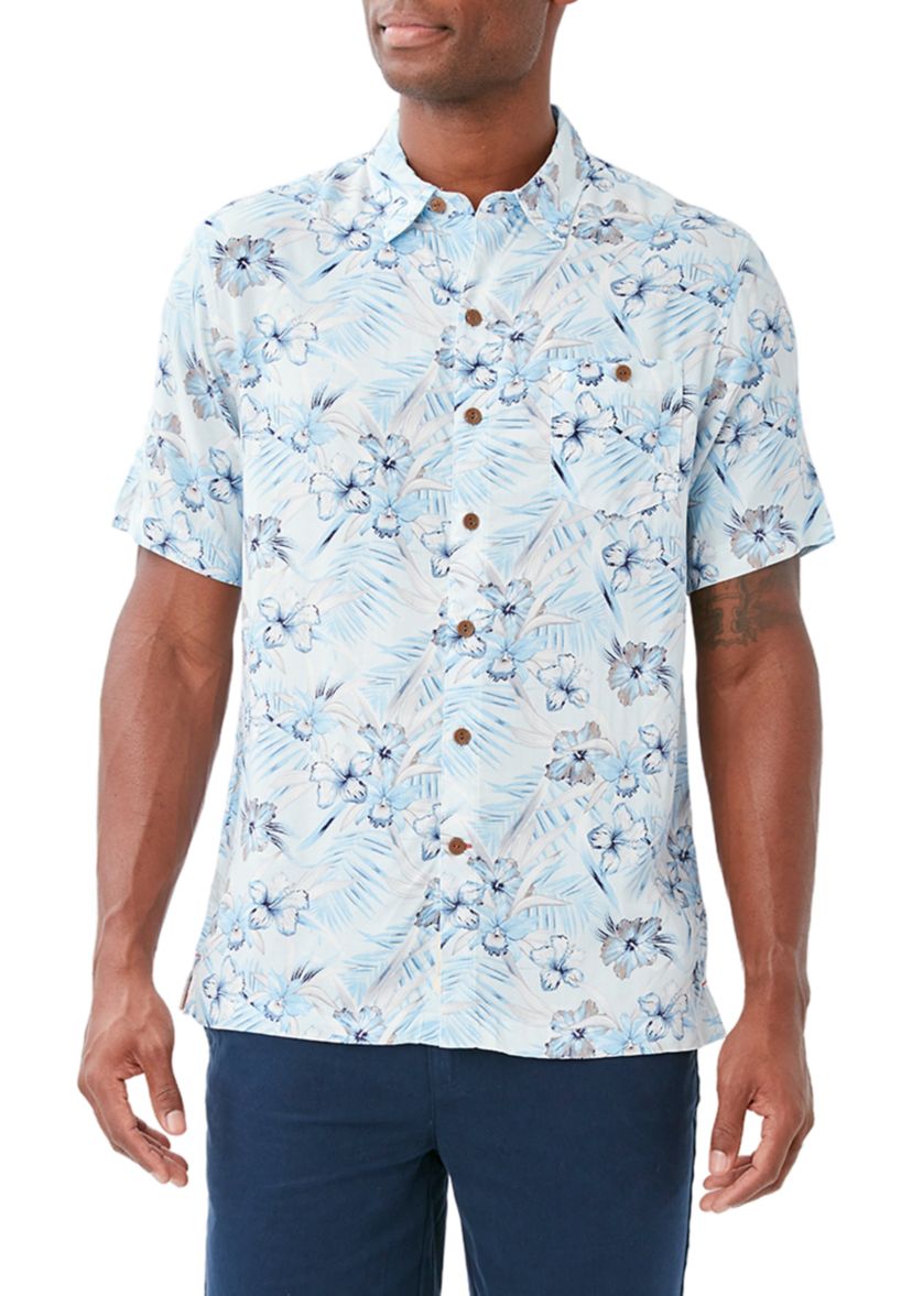 Mens Hibiscus Print Button Down Shirt