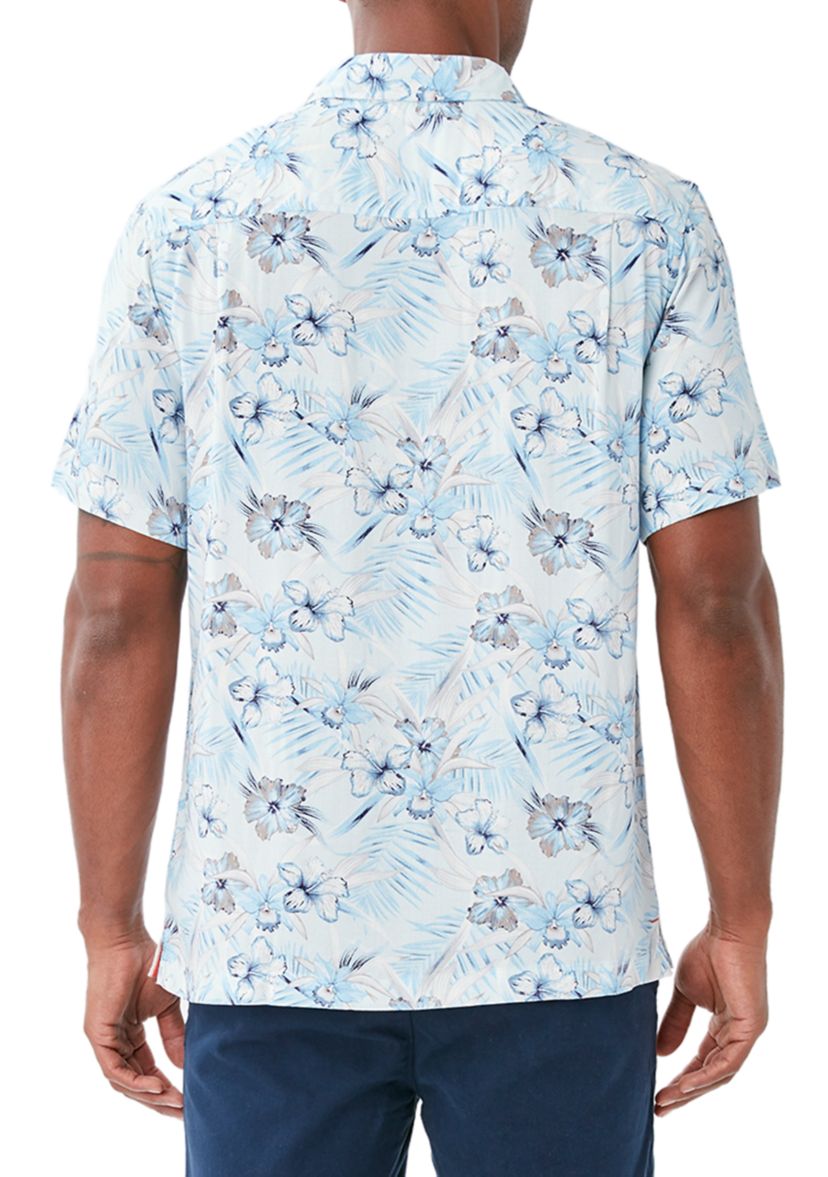 Mens Hibiscus Print Button Down Shirt