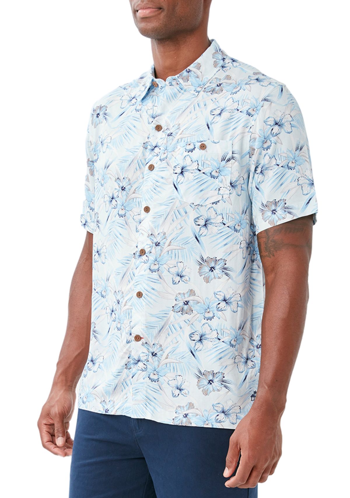 Mens Hibiscus Print Button Down Shirt
