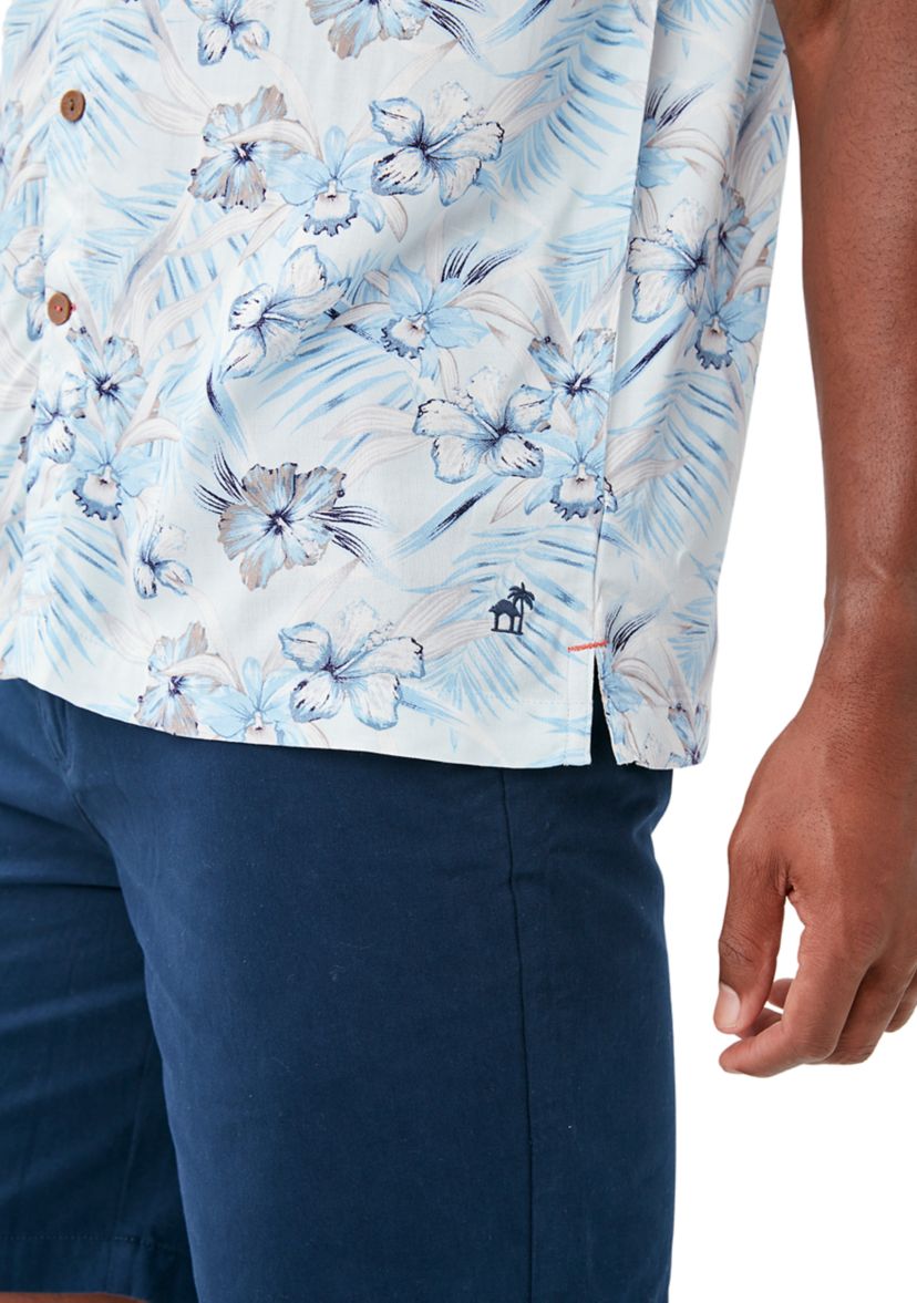 Mens Hibiscus Print Button Down Shirt