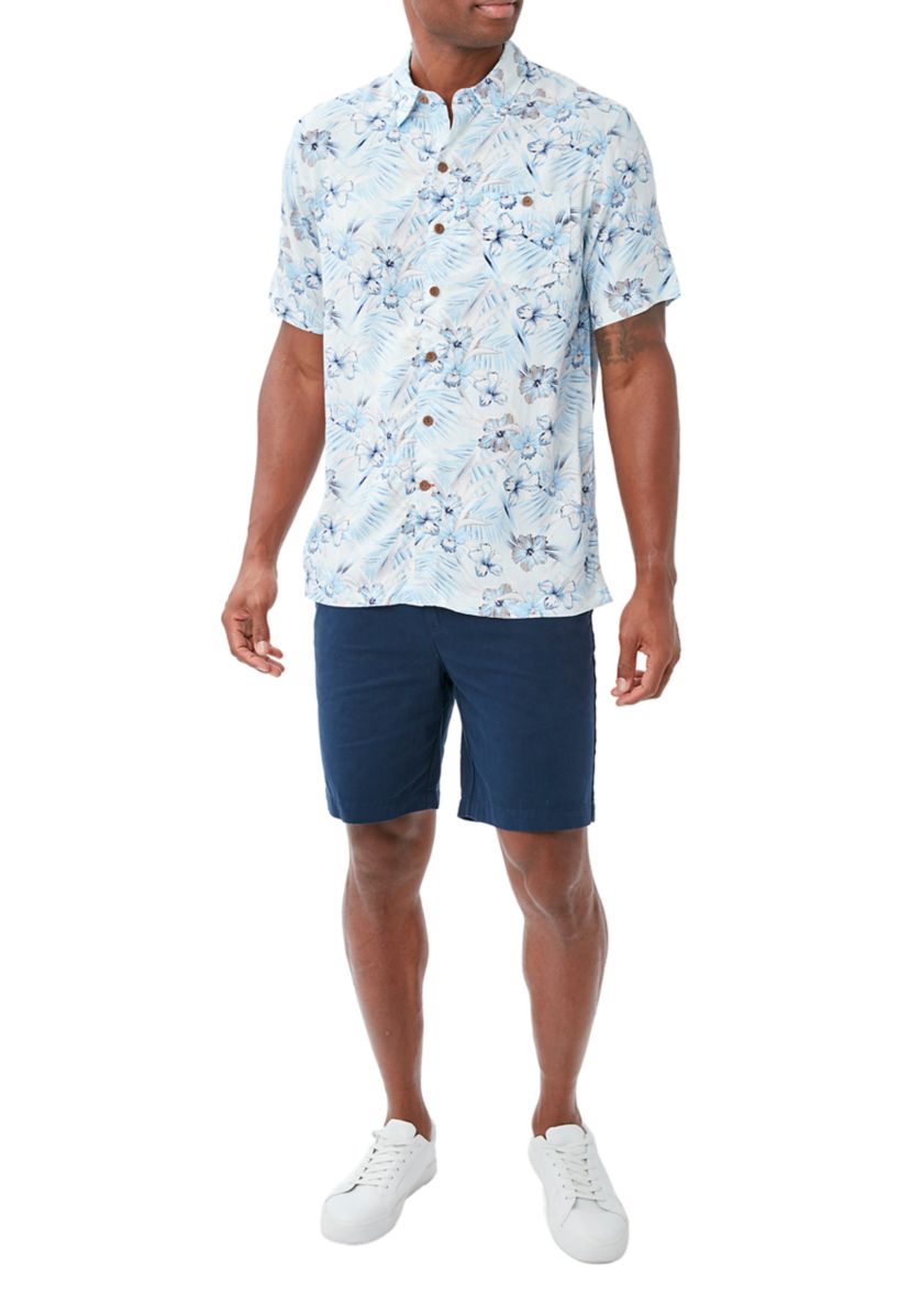 Mens Hibiscus Print Button Down Shirt