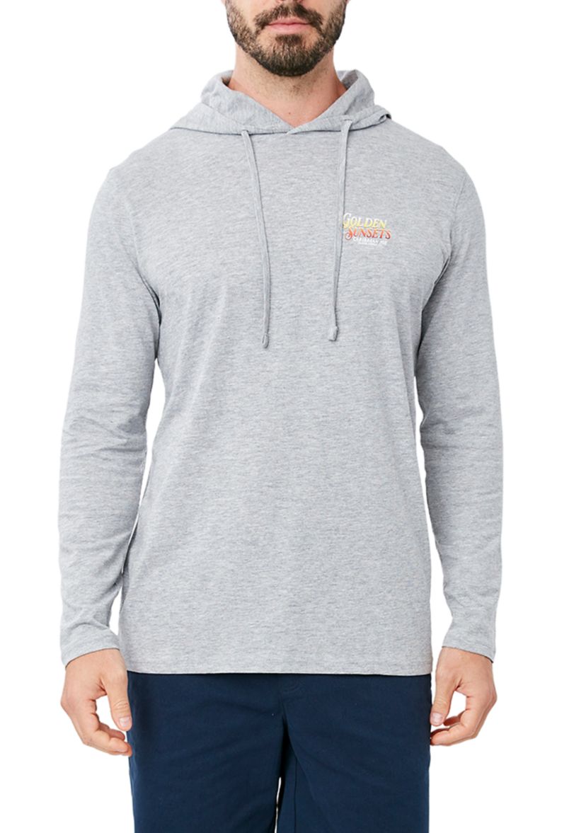 Mens Long Sleeve Hooded Golden Sunsets Beer Graphic T-Shirt