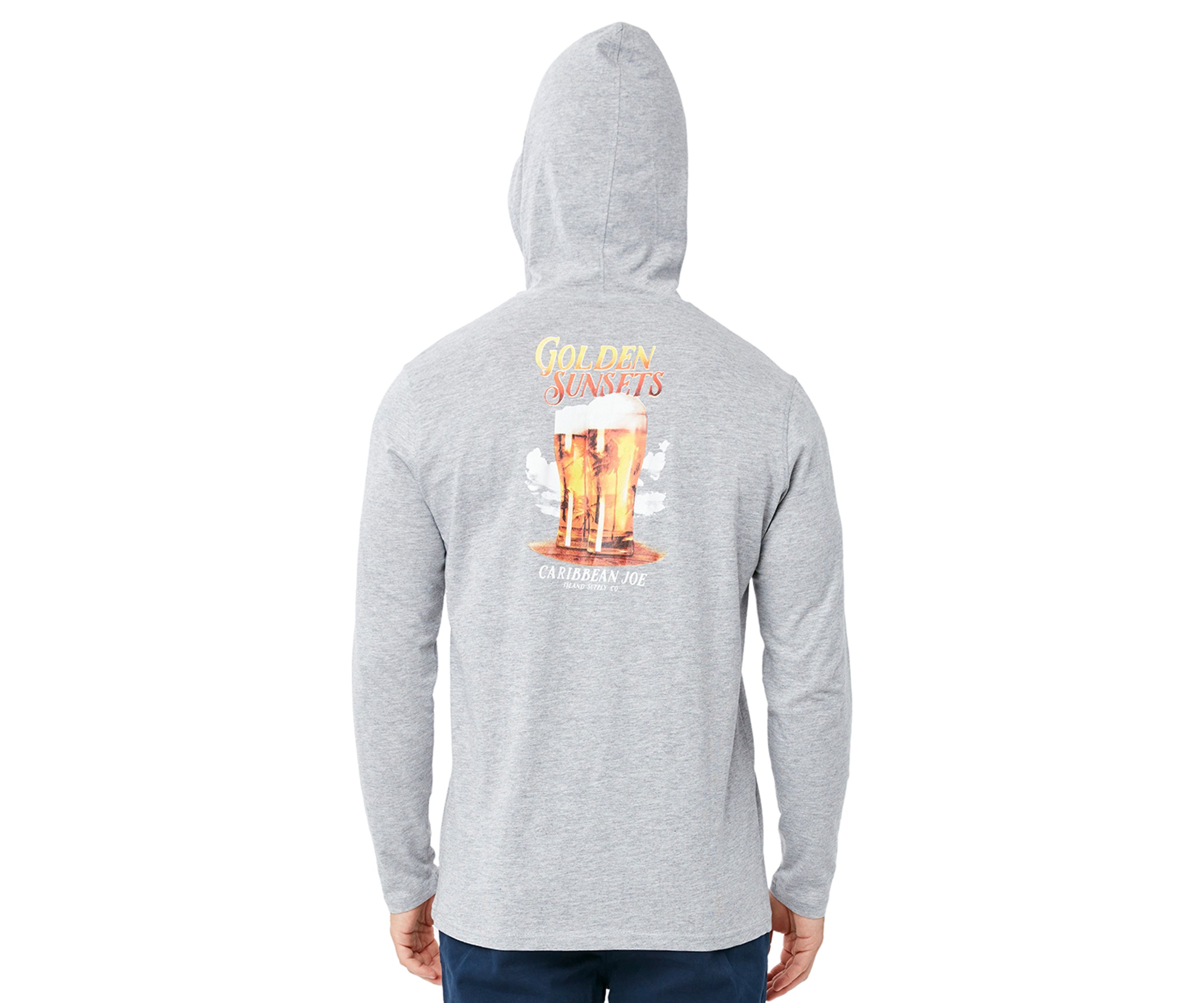 Mens Long Sleeve Hooded Golden Sunsets Beer Graphic T-Shirt