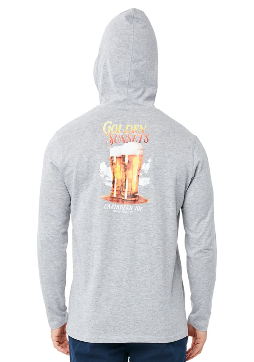 Mens Long Sleeve Hooded Golden Sunsets Beer Graphic T-Shirt