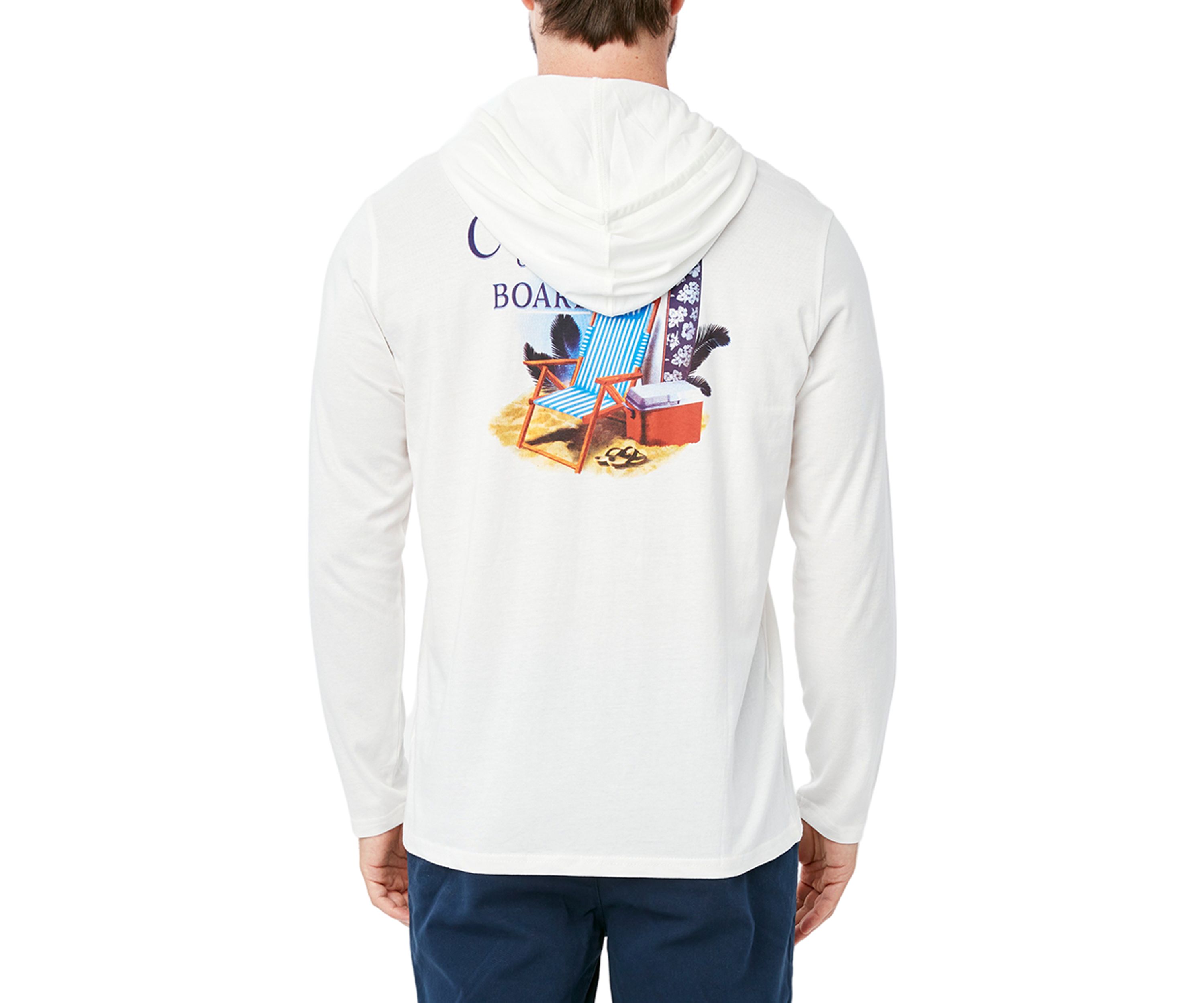 Mens Long Sleeve Hooded Chairman of the Board Graphic T-Shirt
