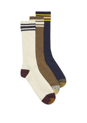 Gold Toe Men's Stripe Cotton Fluffy Crew Socks - 3 Pack