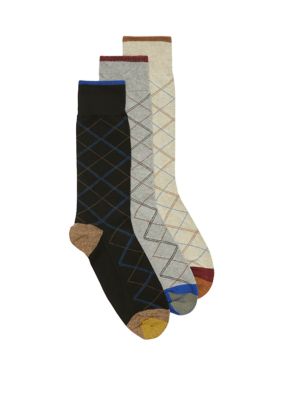 Gold Toe Men's Diamond Plaid Crew Socks - 3 Pack