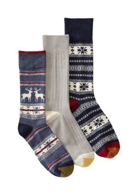 Gold Toe Men's Reindeer Fairisle Crew Socks - 3 Pack