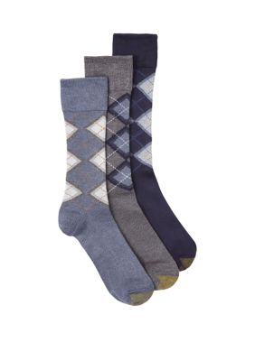Gold Toe Men's Premium Argyle Crew Socks - 3 Pack