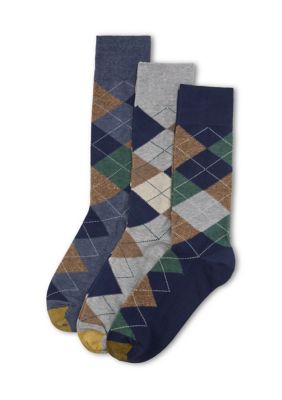 Gold Toe Men's 3-Pack Heirloom Argyle Crew Socks, 10 - 13
