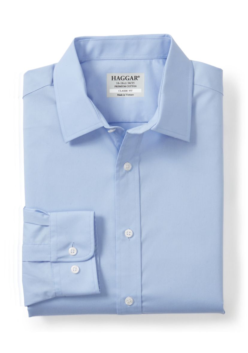 Haggar Men's Premium Cotton Comfort Classic Fit Dress Shirt, Light Blue, 16 - 16.5 34/35
