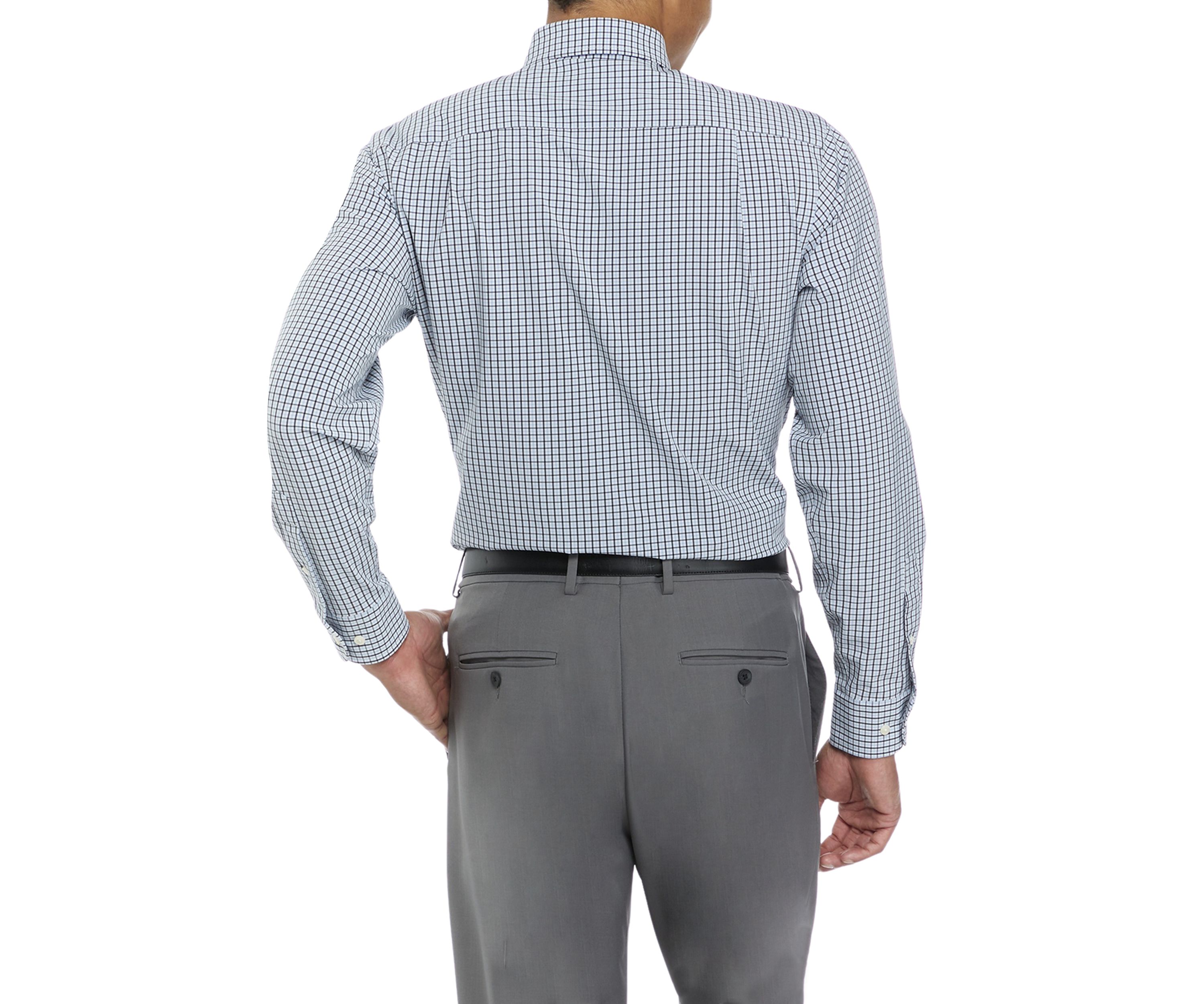 Mens Regular Fit Performance Stretch Blue Multi Check Button Down Shirt 