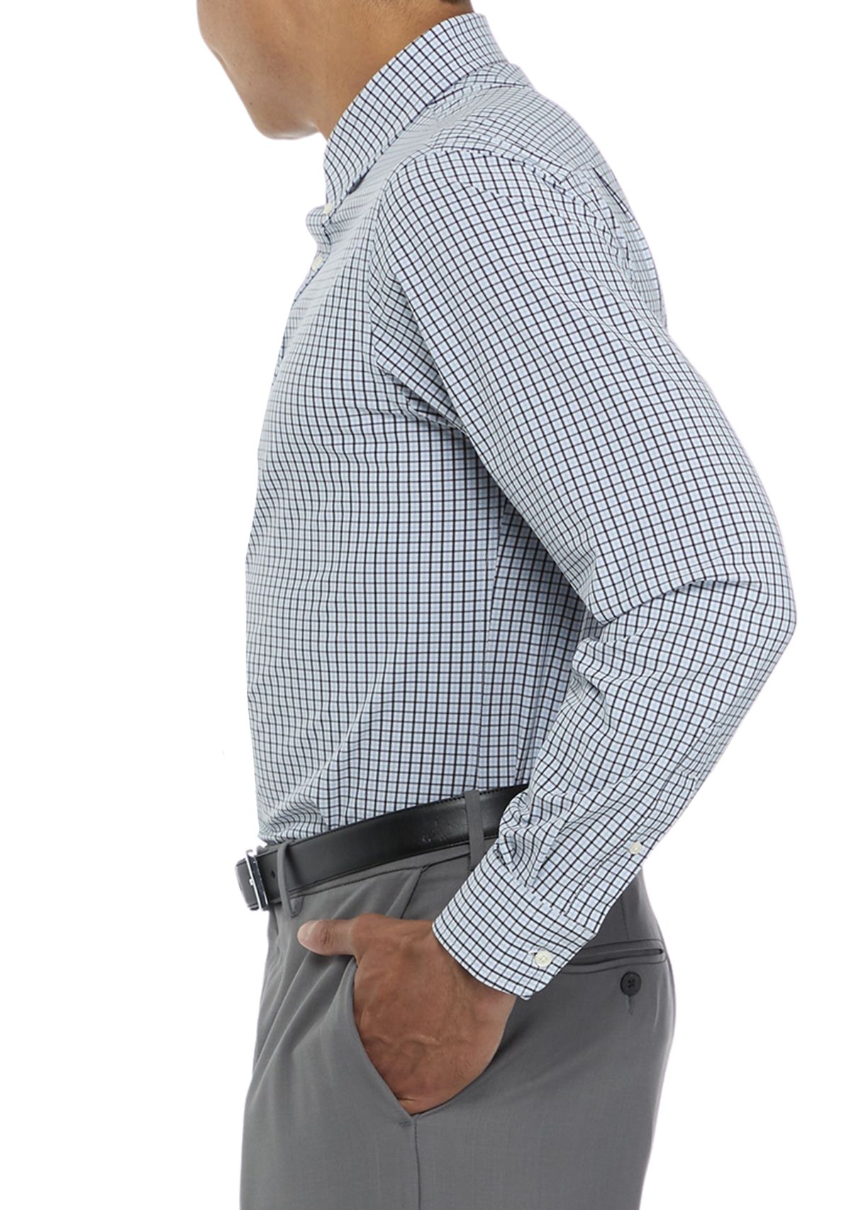 Mens Regular Fit Performance Stretch Blue Multi Check Button Down Shirt 