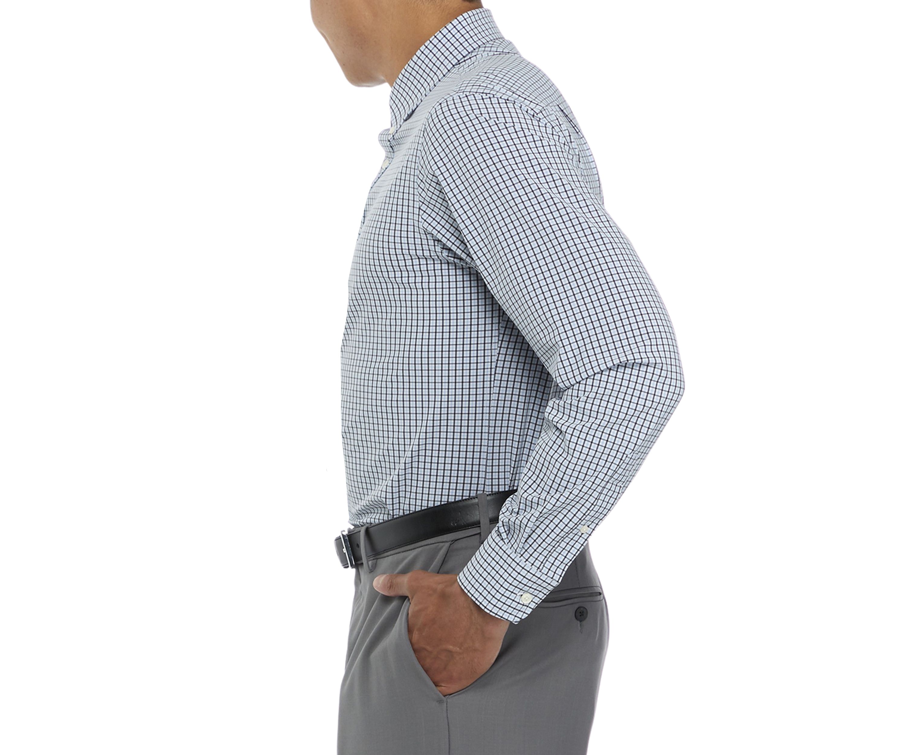 Mens Regular Fit Performance Stretch Blue Multi Check Button Down Shirt 