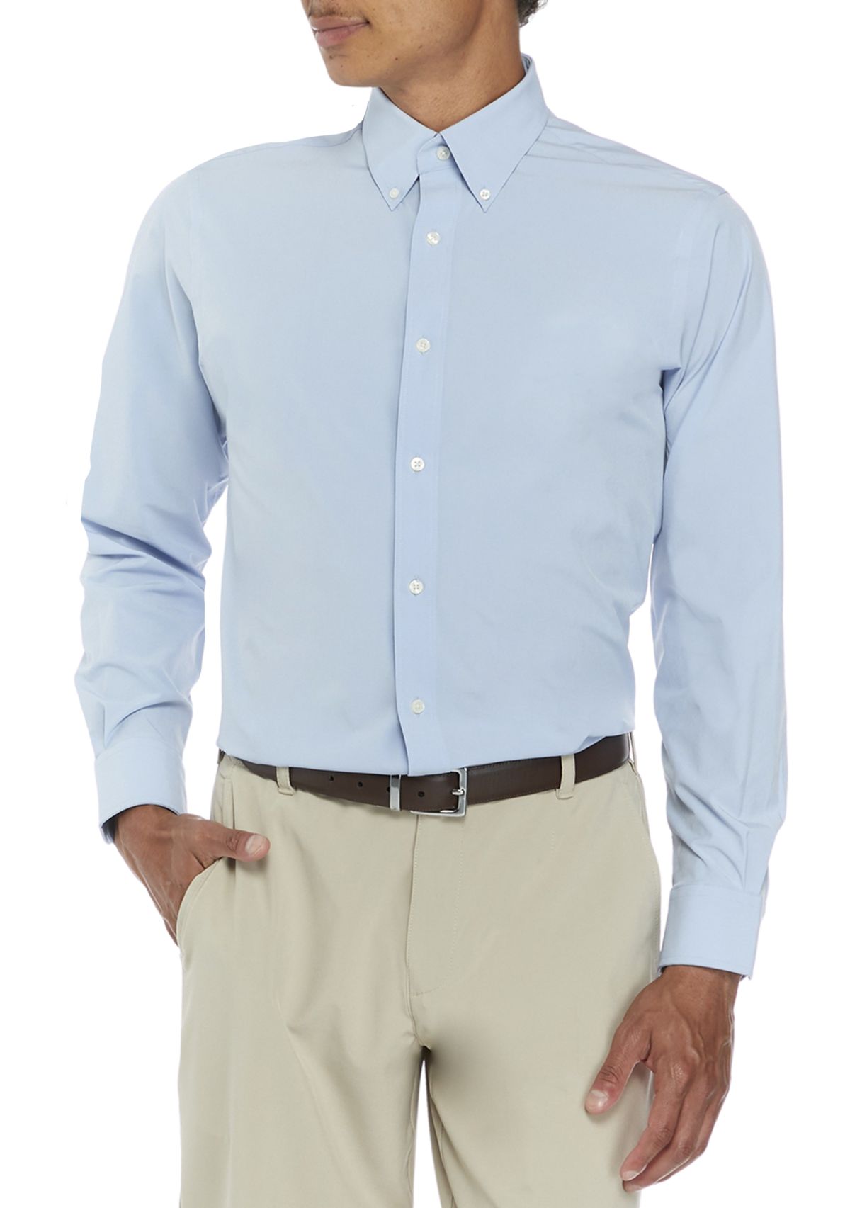 Mens Regular Fit Stretch Solid Button Down Shirt 