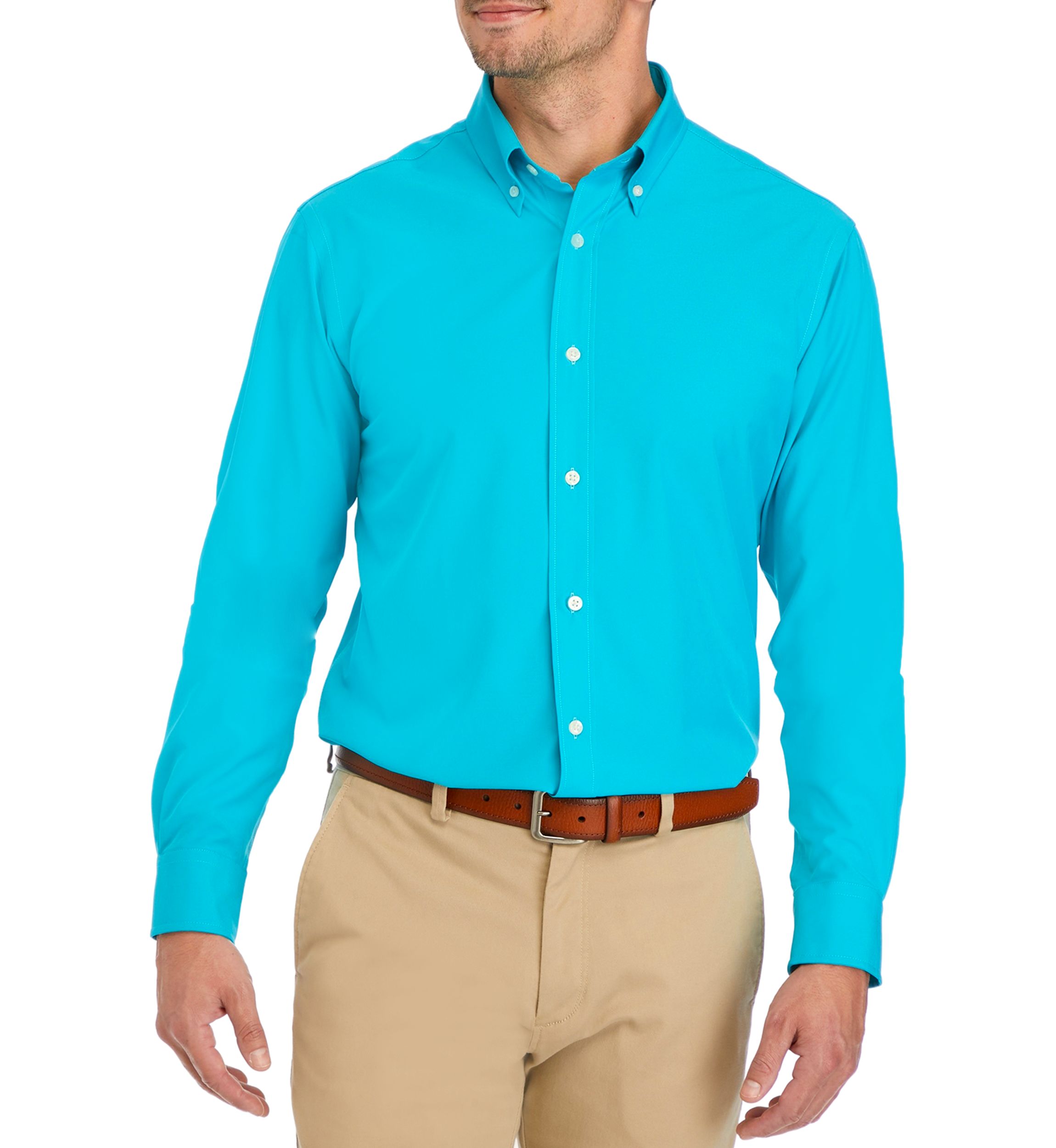 Mens Teal Solid Dress Shirt