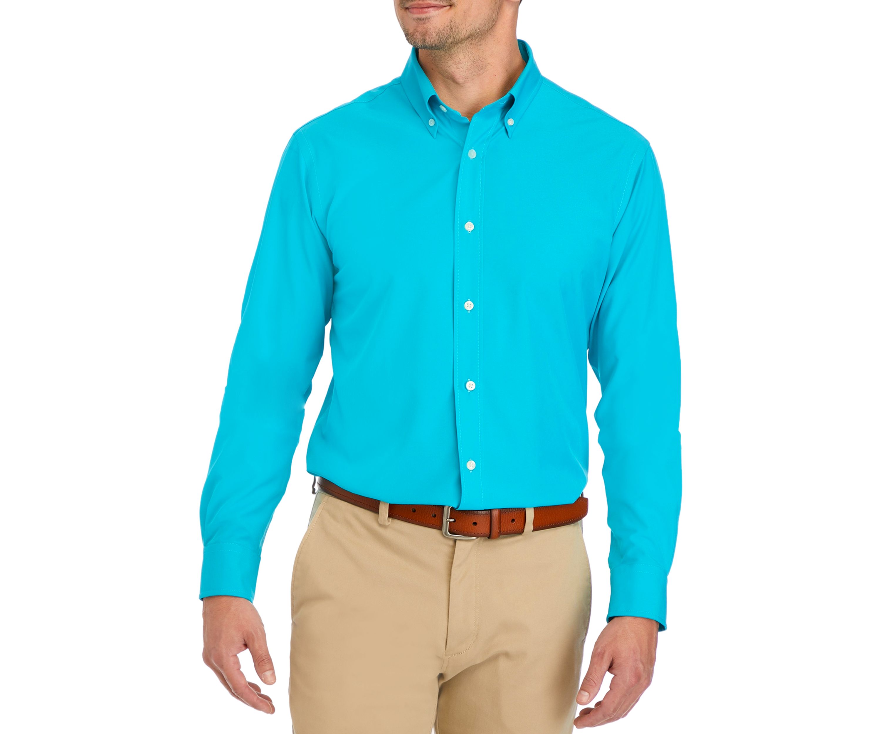 Mens Teal Solid Dress Shirt
