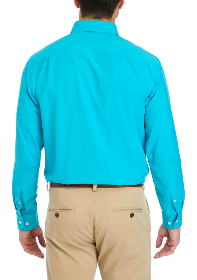 Mens Teal Solid Dress Shirt