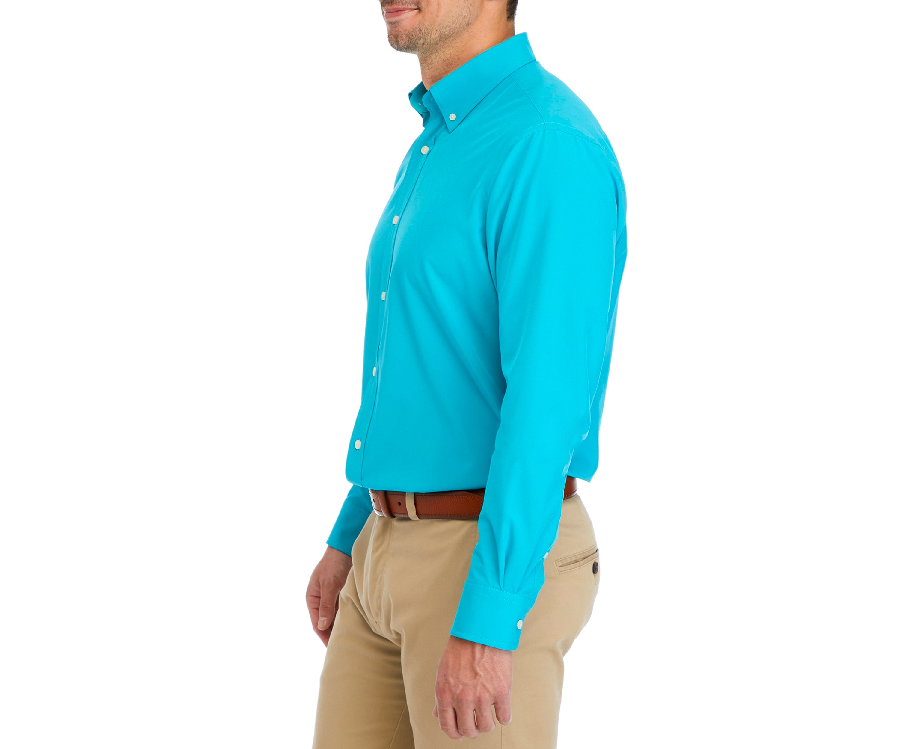 Mens Teal Solid Dress Shirt