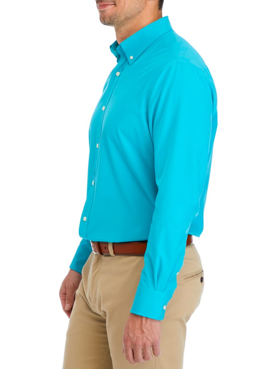 Mens Teal Solid Dress Shirt