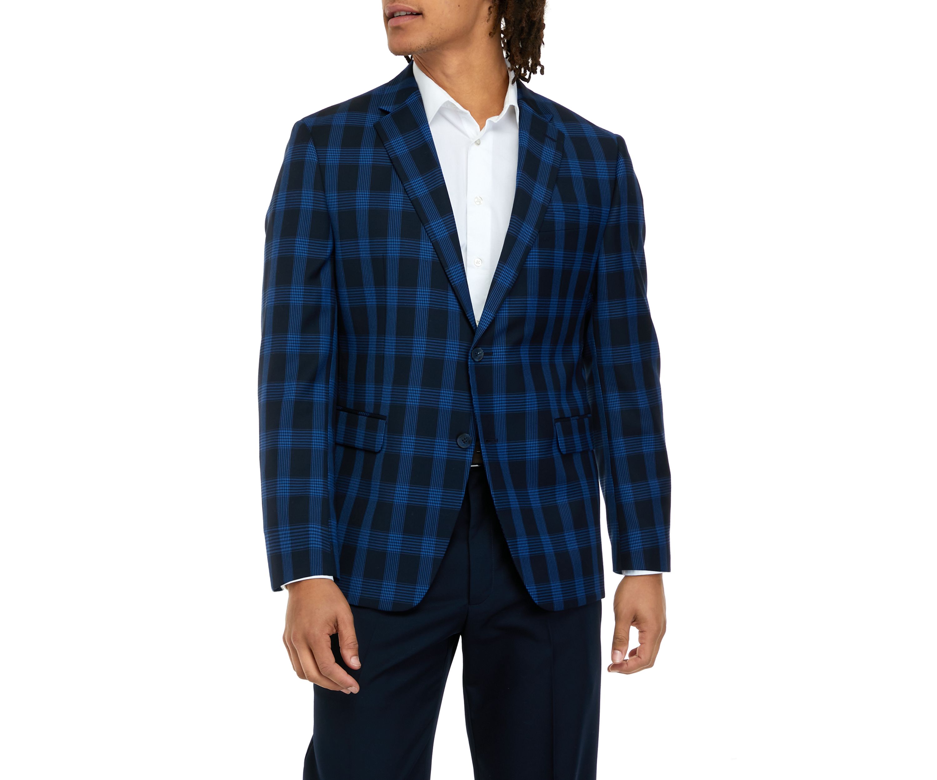 Mens Navy Plaid Jacket