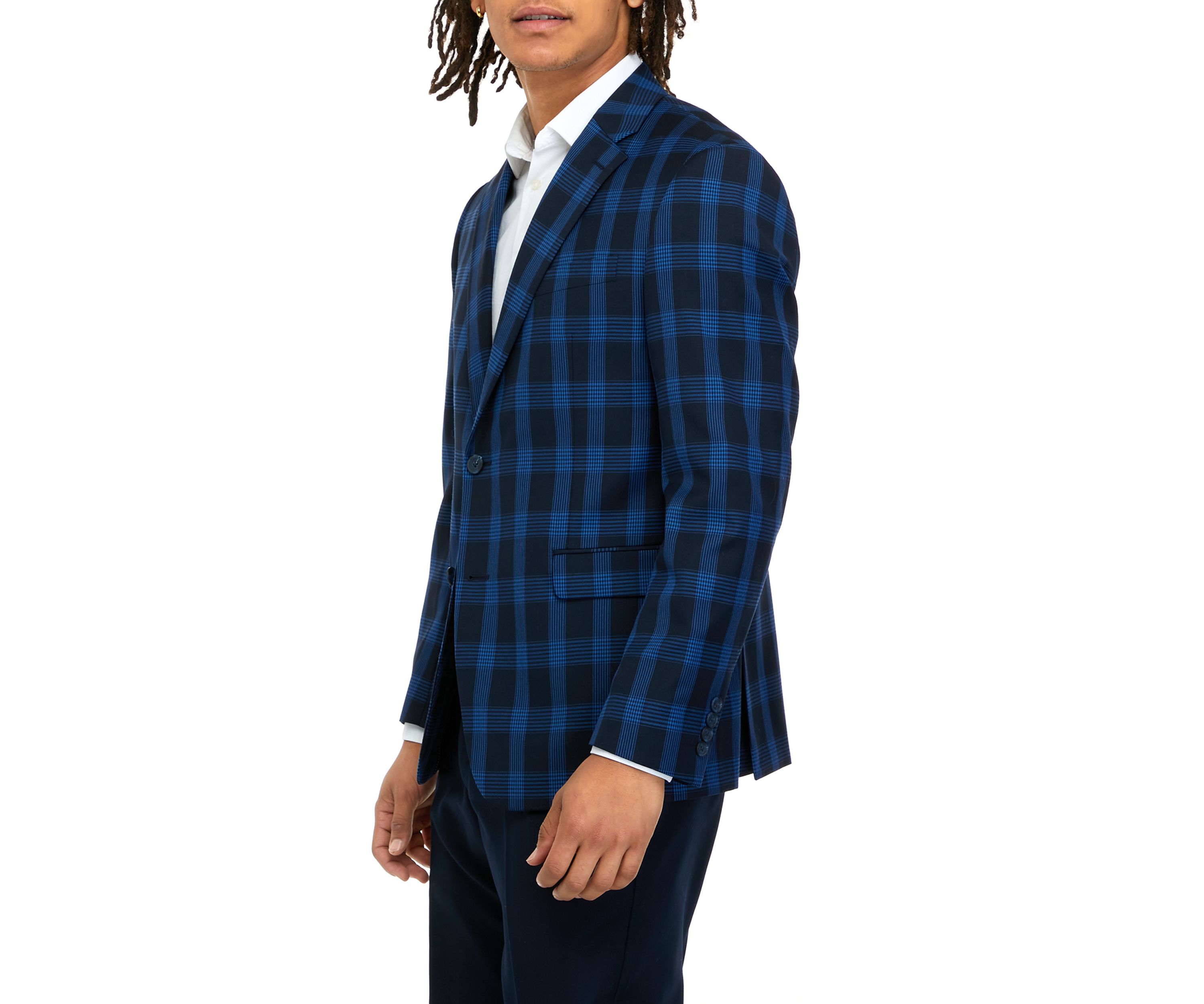 Mens Navy Plaid Jacket