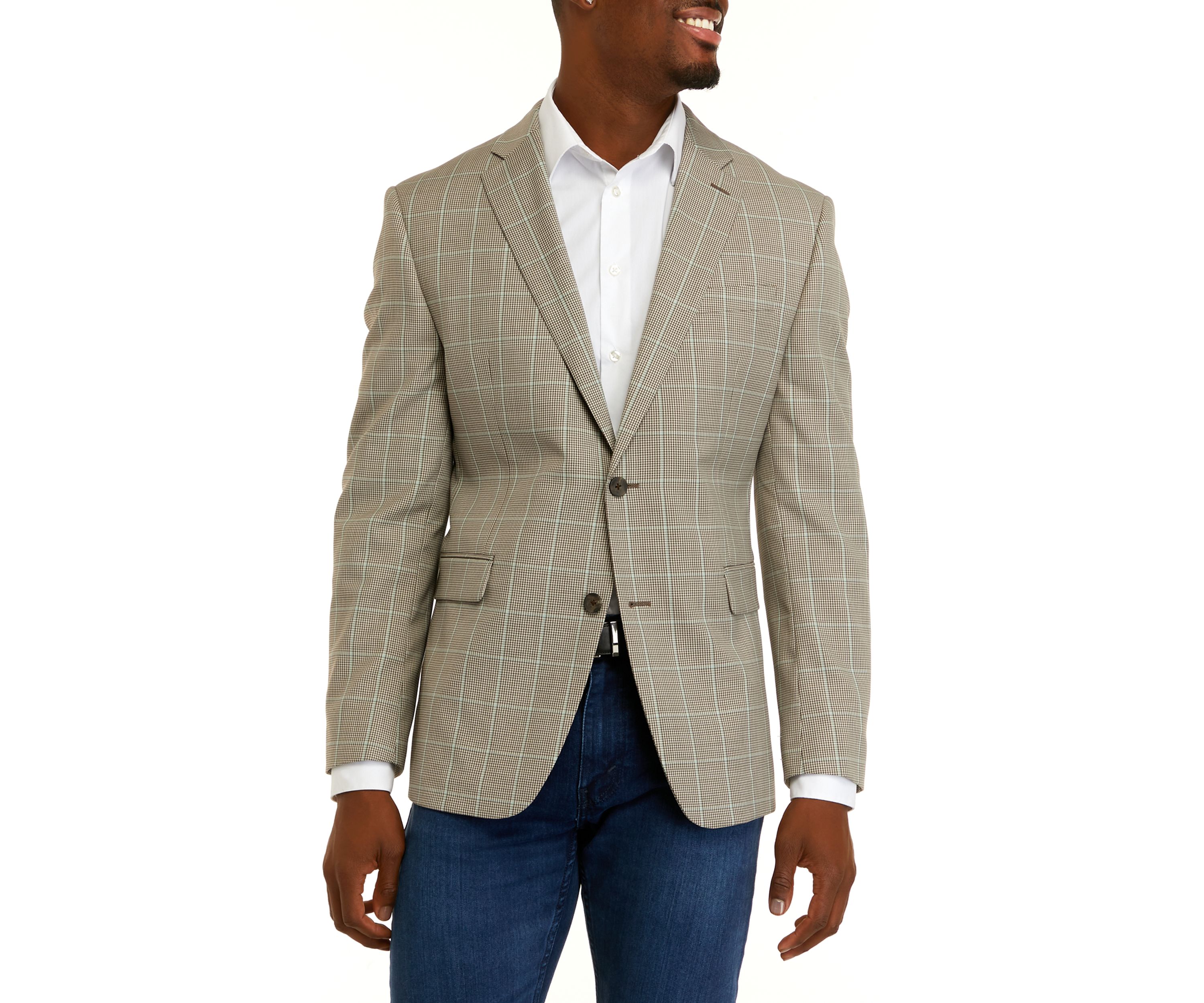 Mens Brown Houndstooth Plaid Sport Coat