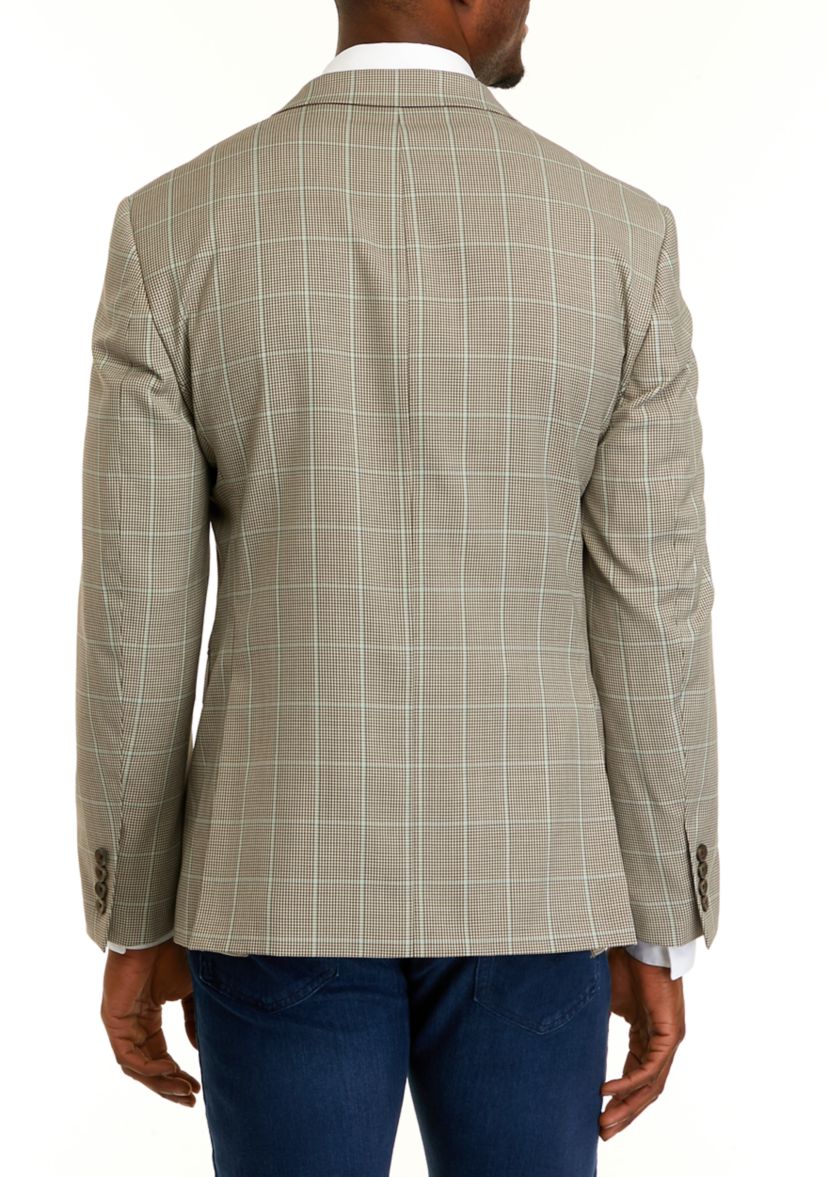 Mens Brown Houndstooth Plaid Sport Coat