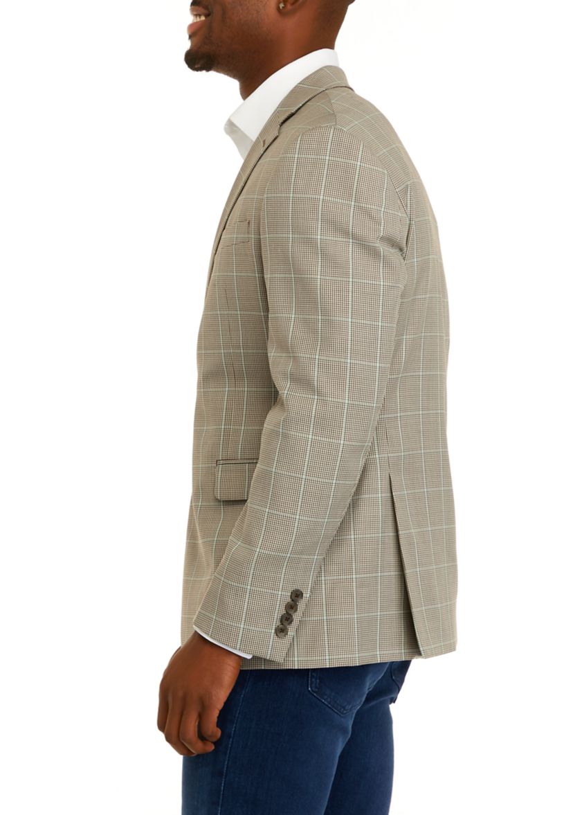 Mens Brown Houndstooth Plaid Sport Coat