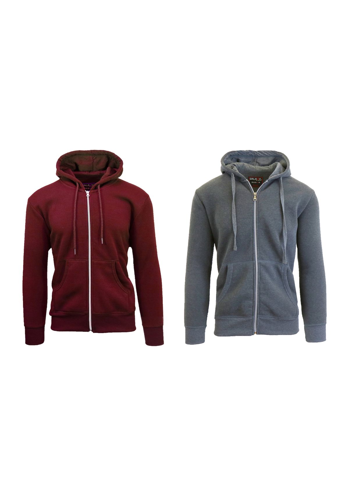 Mens Full Zip Fleece Hooded Sweatshirt (2 Pack)