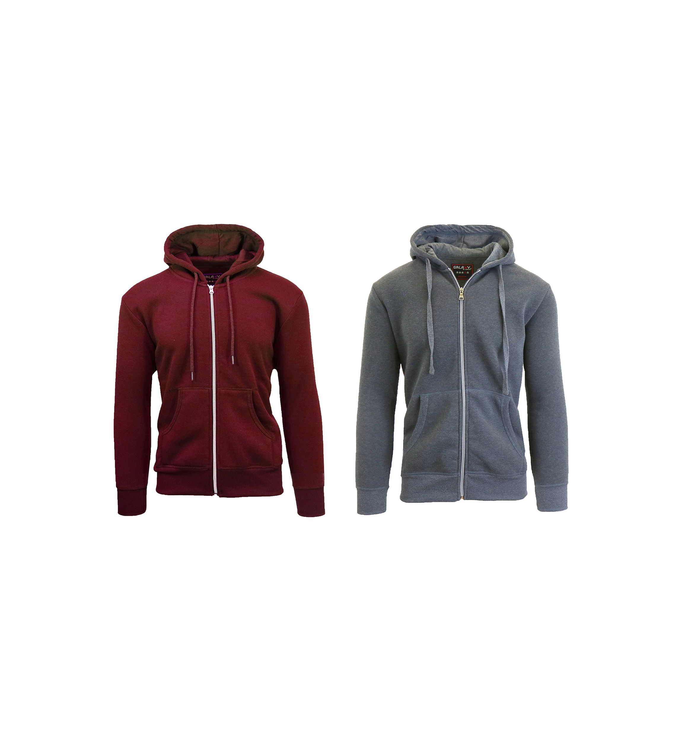 Mens Full Zip Fleece Hooded Sweatshirt (2 Pack)