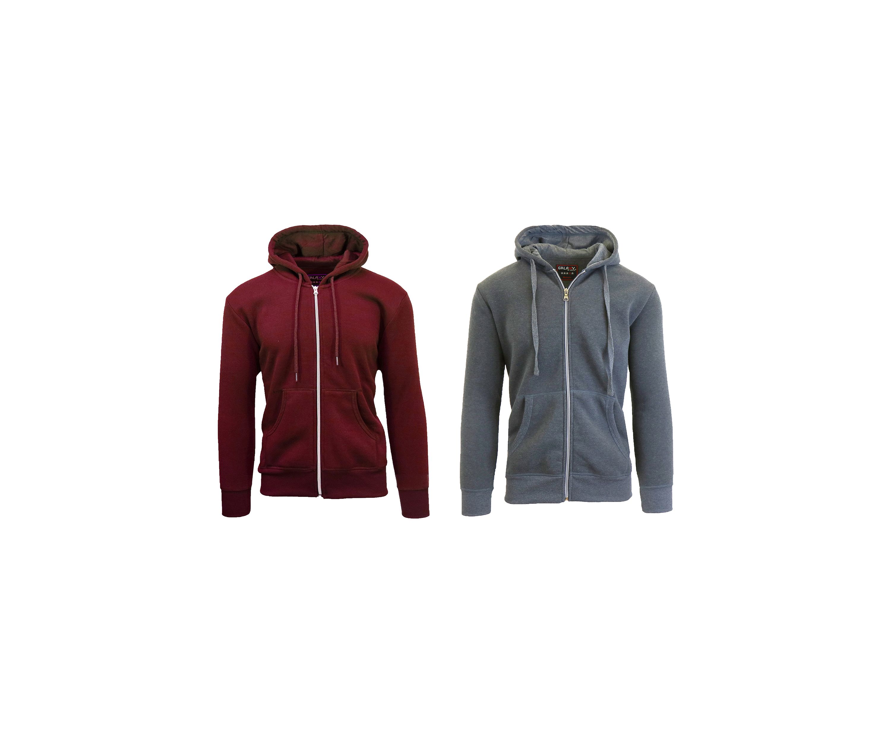 Mens Full Zip Fleece Hooded Sweatshirt (2 Pack)