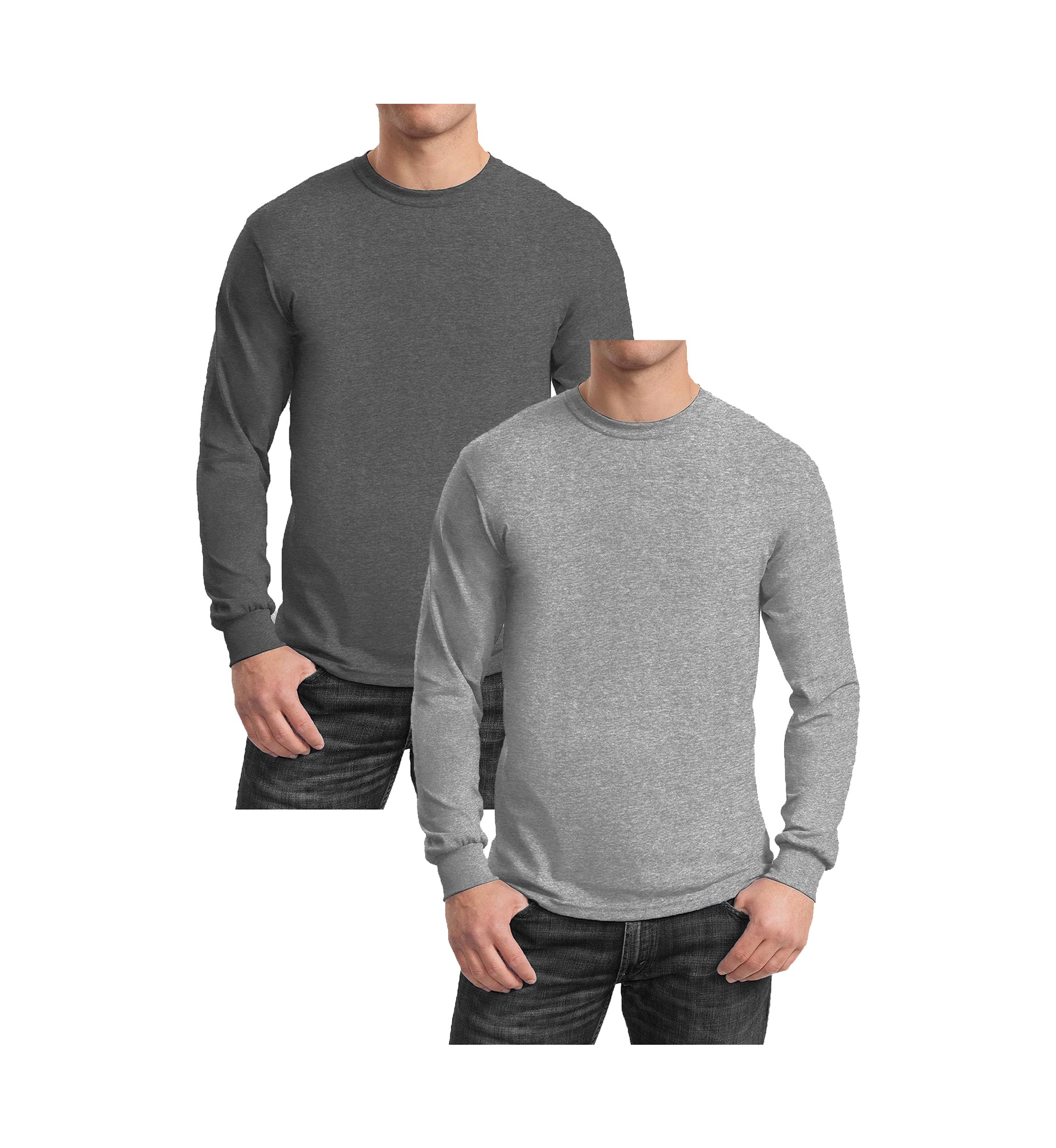 Mens Egyptian Cotton-Blend Long Sleeve Crew Neck Tee (2 Pack)
