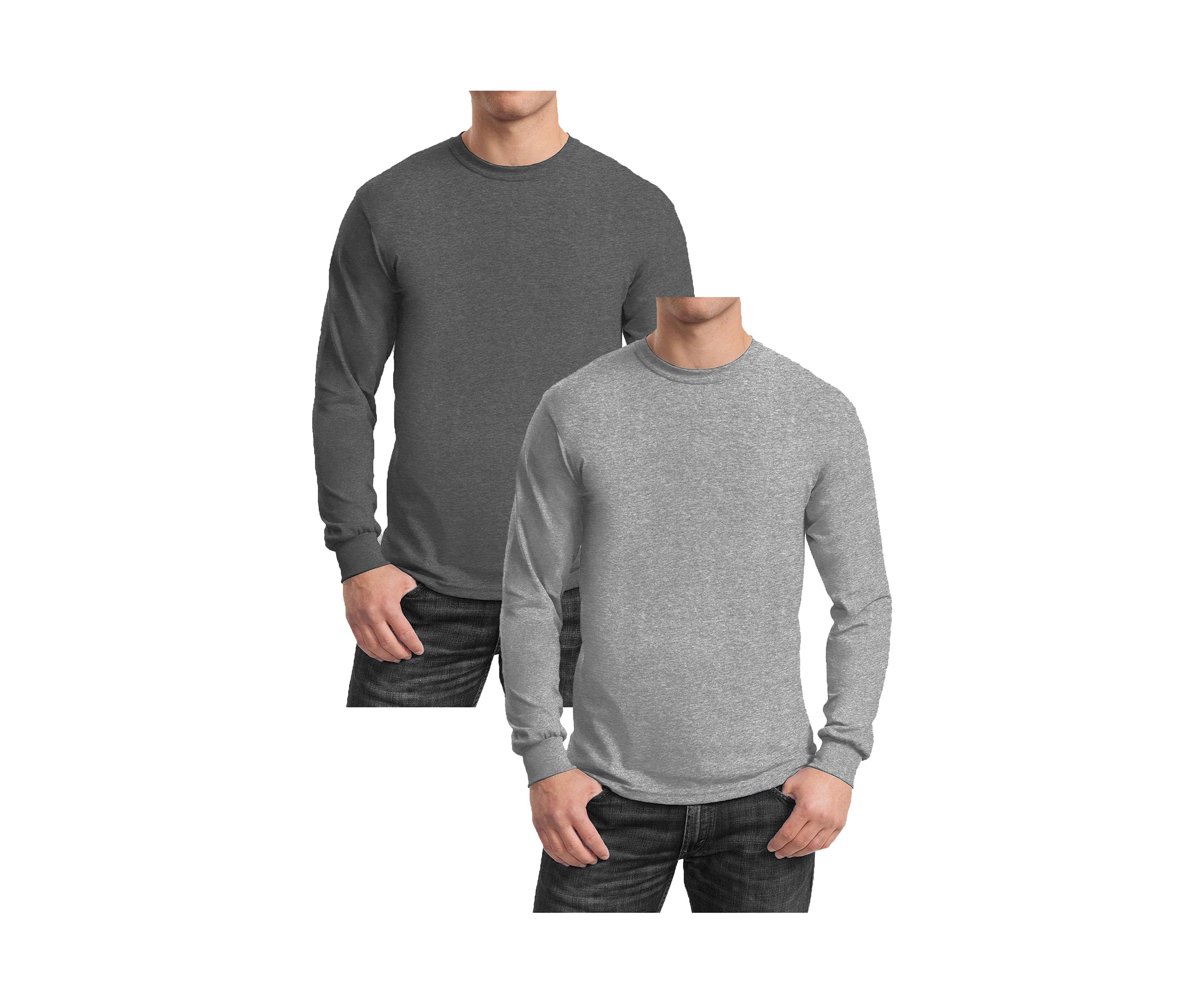 Mens Egyptian Cotton-Blend Long Sleeve Crew Neck Tee (2 Pack)