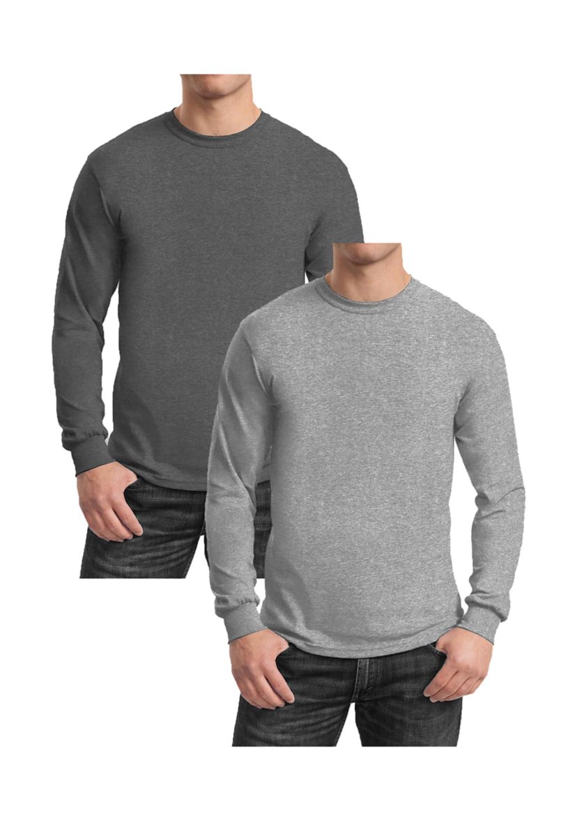Mens Egyptian Cotton-Blend Long Sleeve Crew Neck Tee (2 Pack)