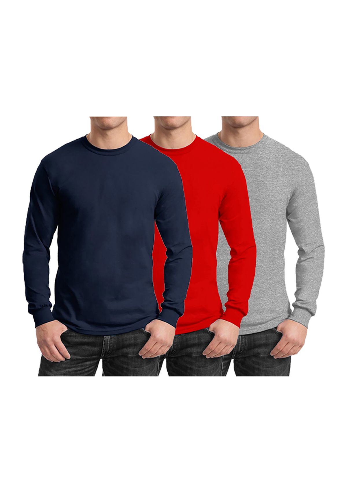 Mens Egyptian Cotton-Blend Long Sleeve Crew Neck Tee (3 Pack)