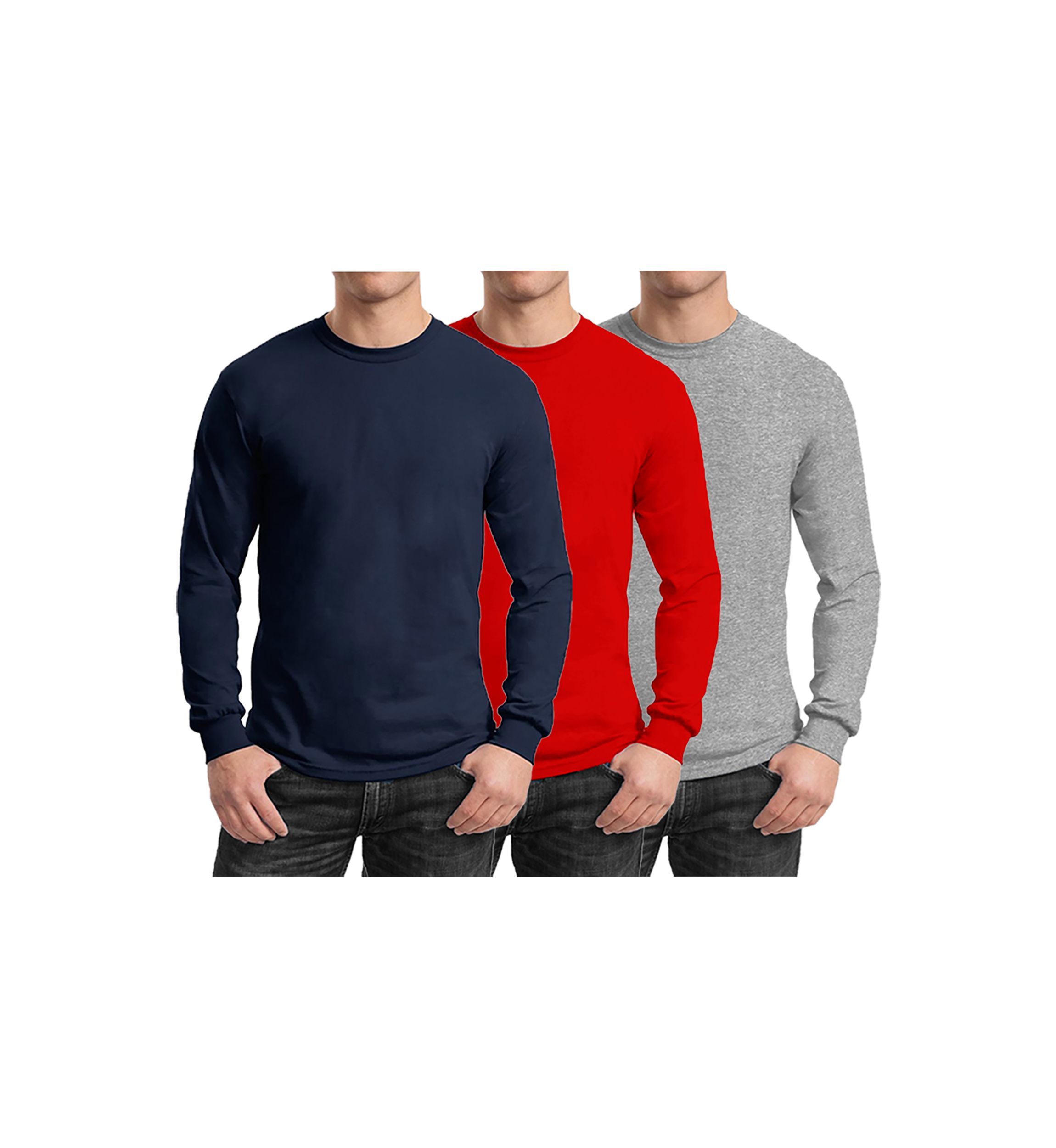 Mens Egyptian Cotton-Blend Long Sleeve Crew Neck Tee (3 Pack)