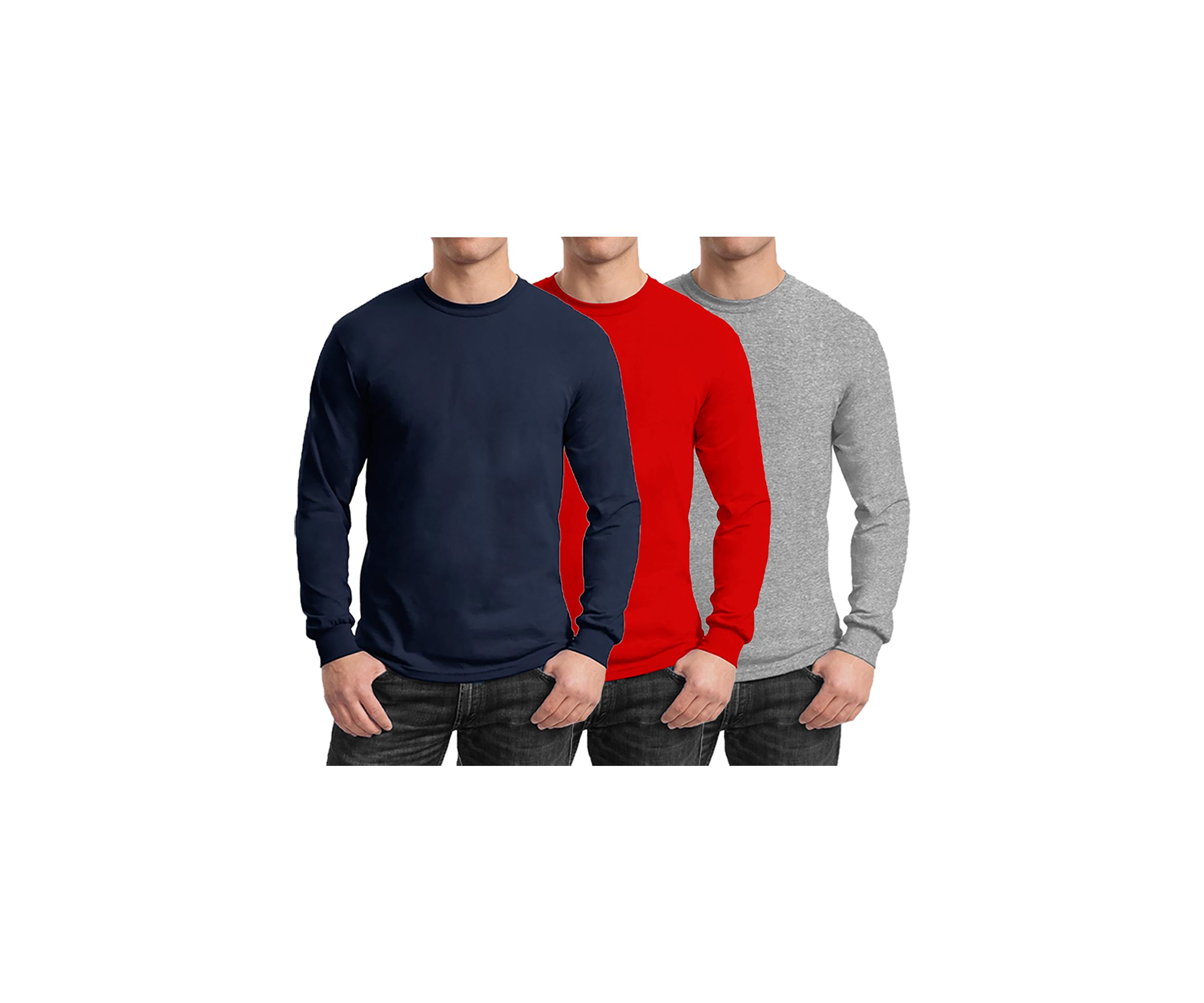 Mens Egyptian Cotton-Blend Long Sleeve Crew Neck Tee (3 Pack)