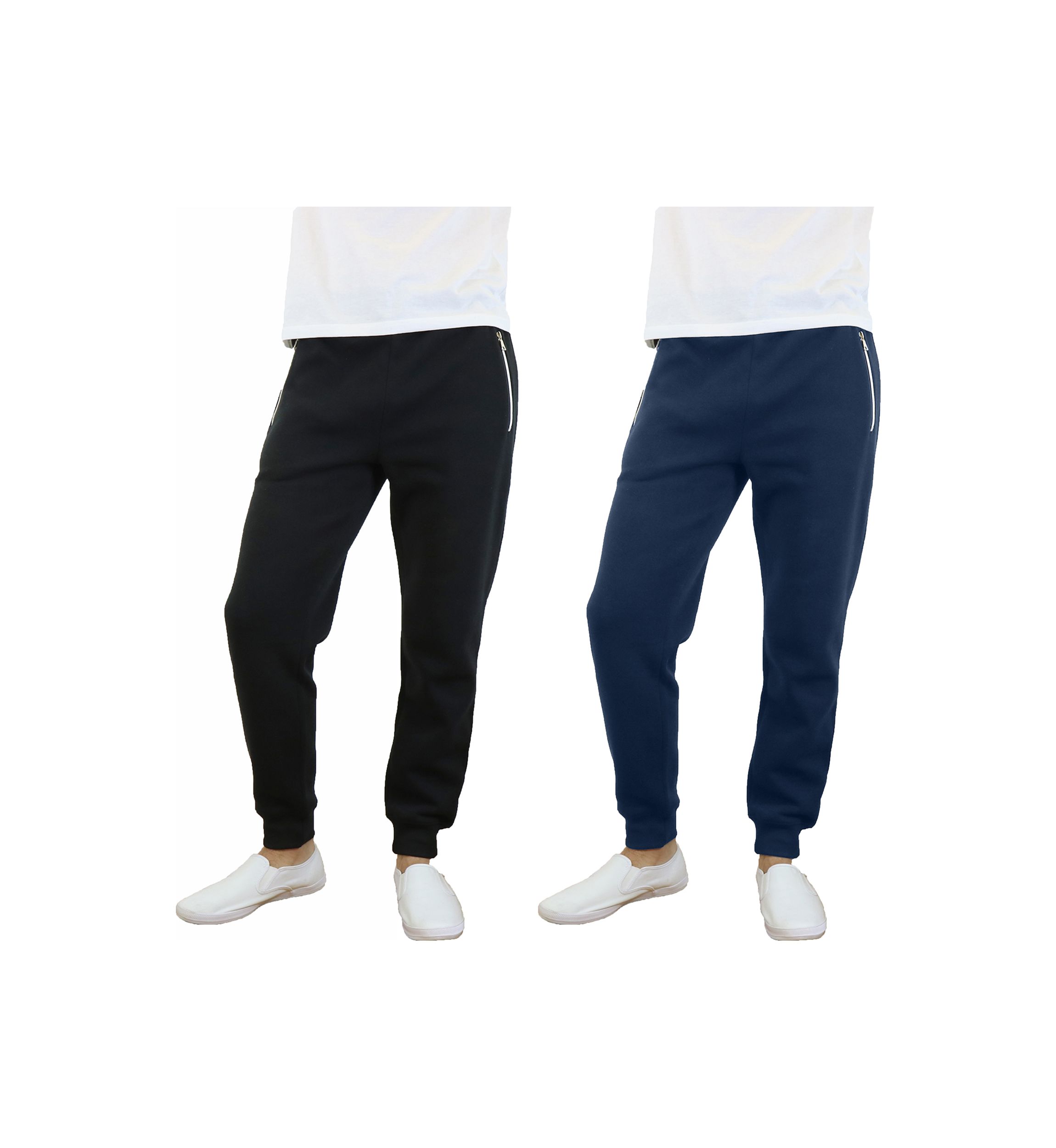 Mens Slim Fit Jogger Pants With Zipper Pockets (2 Pack)