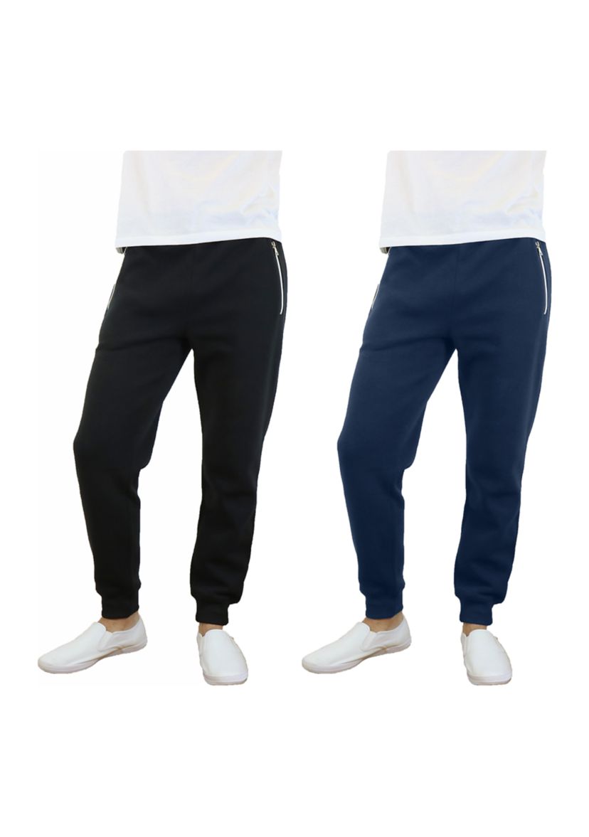 Mens Slim Fit Jogger Pants With Zipper Pockets (2 Pack)