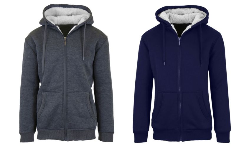Mens Modern Fit  Sherpa Lined Fleece Zip-Up Hoodie-2 Pack
