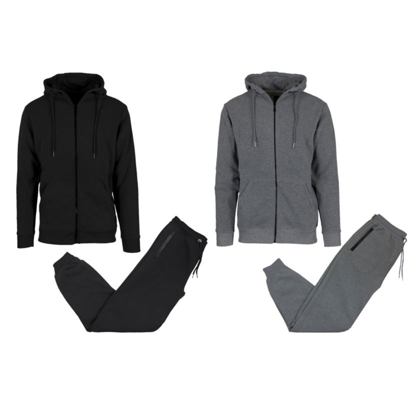 Slim Fit Fleece-Lined Full Zip Hoodie & Jogger 2-Piece Set- 2 Pack